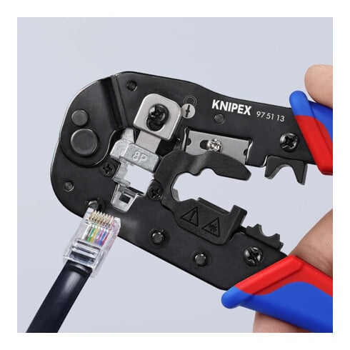 KNIPEX 97 51 13 Crimpzange für RJ45-Westernstecker mit Mehrkomponenten-Hüllen brüniert 190 mm