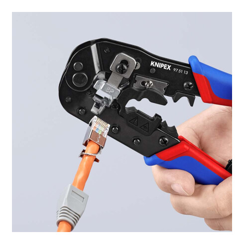 KNIPEX 97 51 13 Crimpzange für RJ45-Westernstecker mit Mehrkomponenten-Hüllen brüniert 190 mm