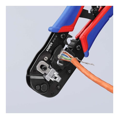 KNIPEX 97 51 13 SB Crimpzange für RJ45-Westernstecker mit Mehrkomponenten-Hüllen brüniert 190 mm