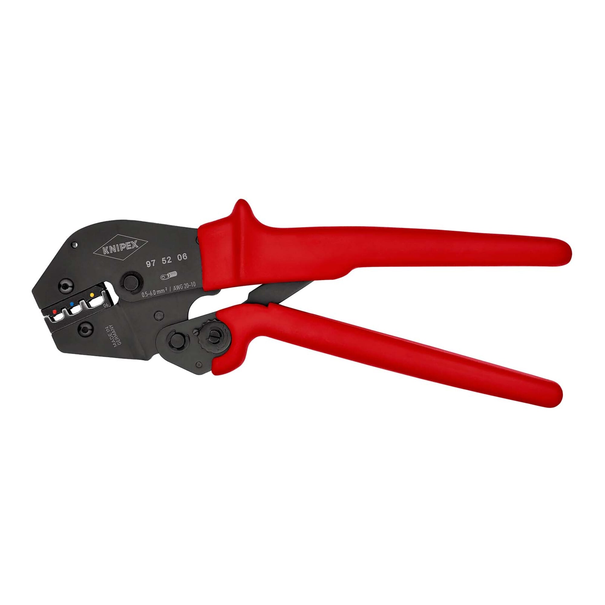 KNIPEX 97 52 06 Crimpzange auch für Zweihandbedienung mit rutschhemmenden Kunststoff-Hüllen brüniert 250 mm