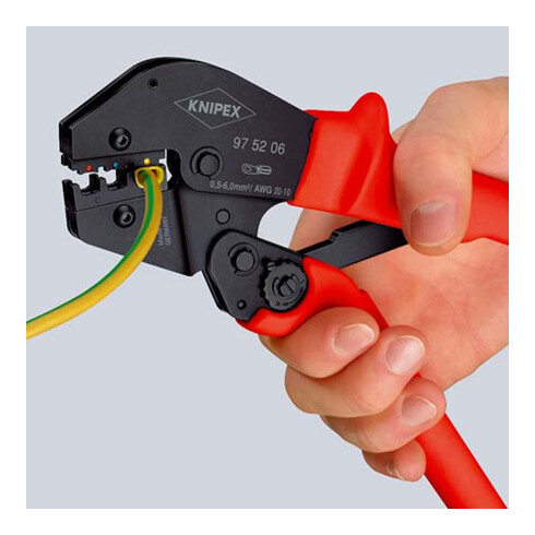 KNIPEX 97 52 06 Crimpzange auch für Zweihandbedienung mit rutschhemmenden Kunststoff-Hüllen brüniert 250 mm
