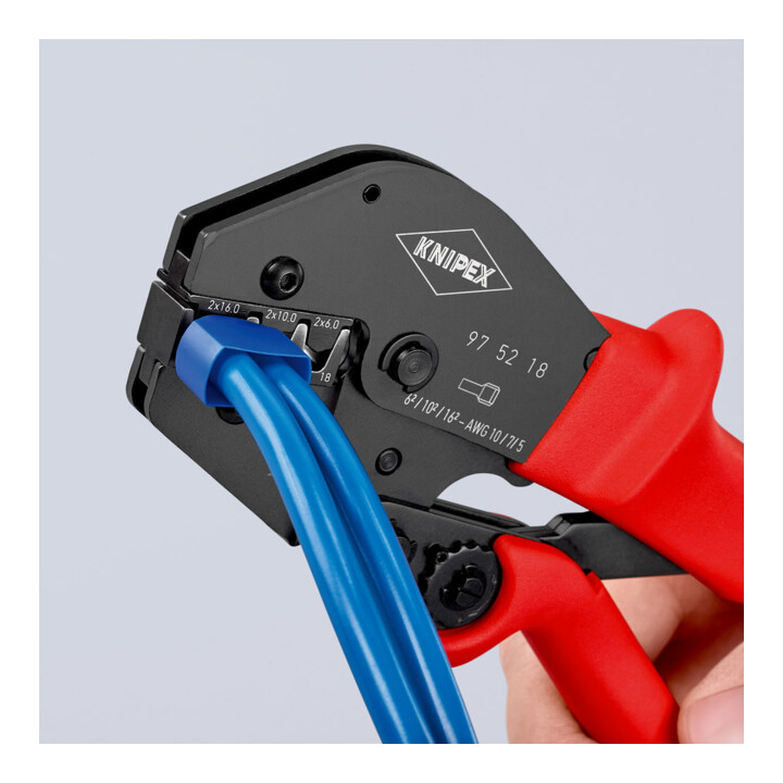 KNIPEX 97 52 18 Crimpzange auch für Zweihandbedienung mit rutschhemmendem Kunststoff überzogen brüniert 250 mm