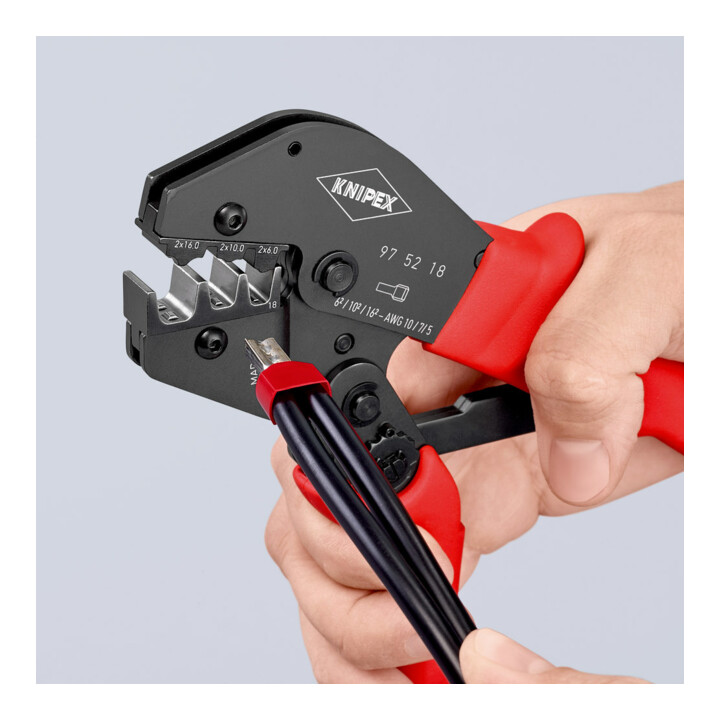 KNIPEX 97 52 18 Crimpzange auch für Zweihandbedienung mit rutschhemmendem Kunststoff überzogen brüniert 250 mm