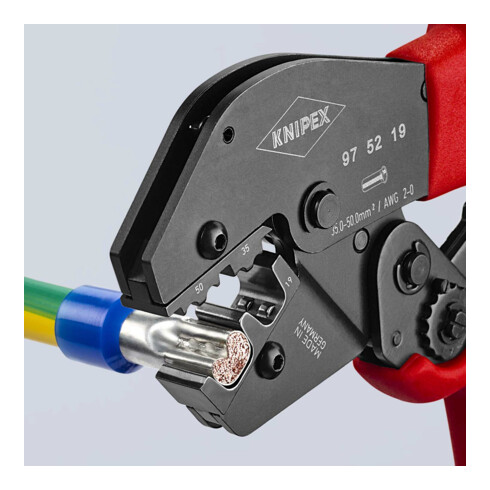 KNIPEX 97 52 19 Crimpzange auch für Zweihandbedienung mit rutschhemmenden Kunststoff-Hüllen brüniert 250 mm