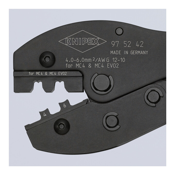 KNIPEX 97 52 42 PreciForce® Crimpzange für MC4®-/MC4® EVO 2-Steckverbinder mit Mehrkomponenten-Hüllen brüniert 220 mm