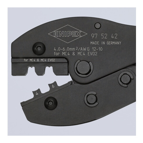 KNIPEX 97 52 42 SB PreciForce® Crimpzange für MC4®-/MC4® EVO 2-Steckverbinder mit rutschhemmenden Kunststoff-Hüllen brüniert 220 mm
