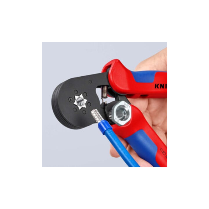 KNIPEX 97 53 14 SB Selbsteinstellende Crimpzange für Aderendhülsen mit Seiteneinführung mit Mehrkomponenten-Hüllen brüniert 180 mm