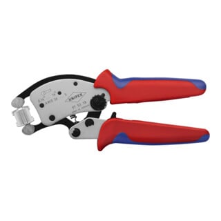 KNIPEX 97 53 18 SB Twistor16® Selbsteinstellende Crimpzange für Aderendhülsen mit drehbarem Crimpkopf mit Mehrkomponenten-Hüllen verchromt 200 mm
