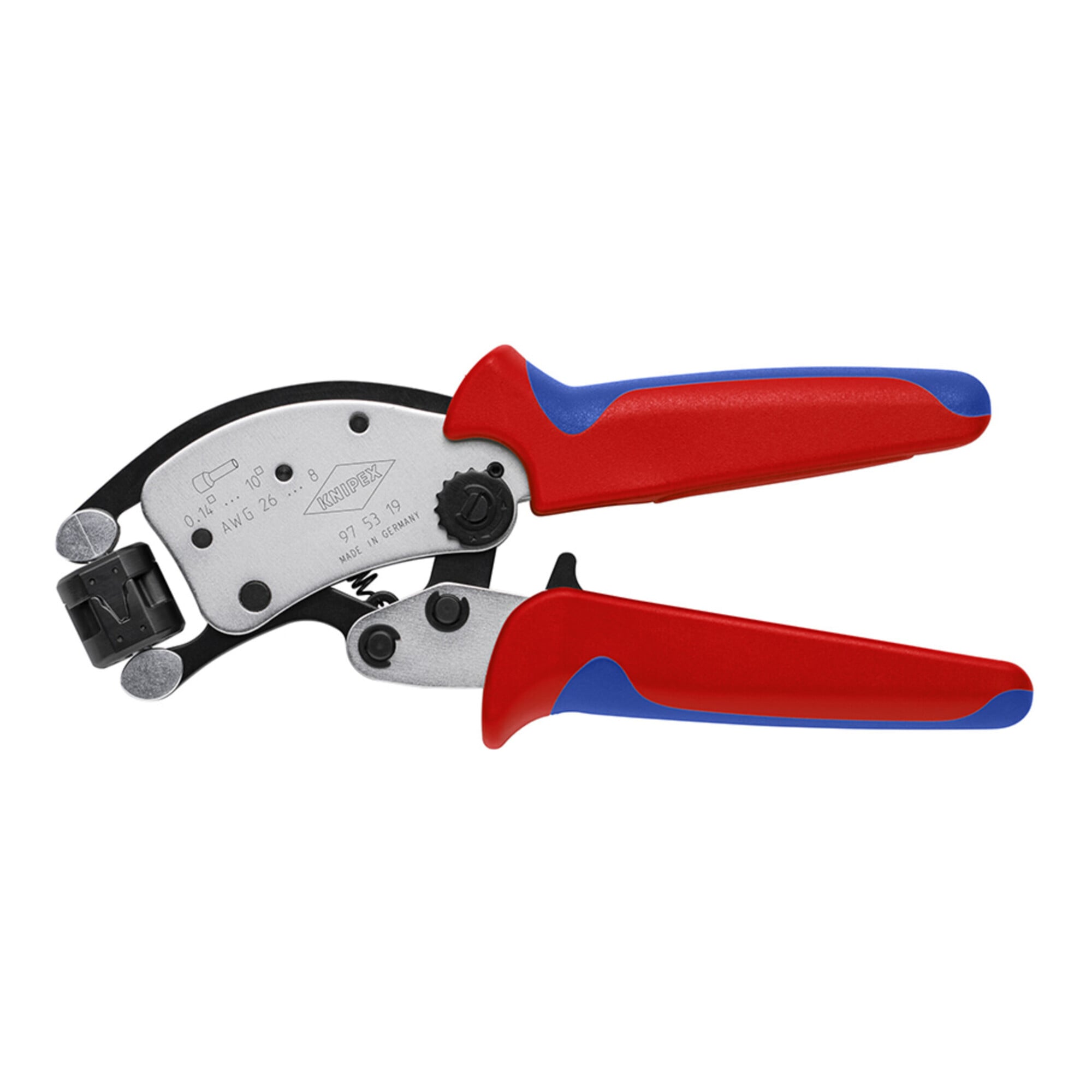 KNIPEX 97 53 19 Twistor T Selbsteinstellende Crimpzange für Aderendhülsen mit drehbarem Crimpkopf mit Mehrkomponenten-Hüllen verchromt 200 mm