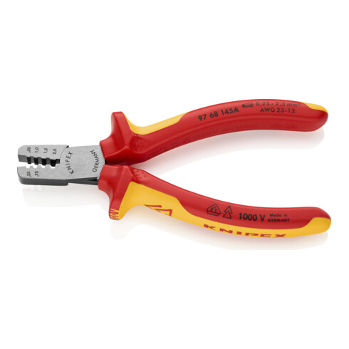 KNIPEX 97 68 145 A Crimpzange für Aderendhülsen isoliert mit Mehrkomponenten-Hüllen, VDE-geprüft 145 mm
