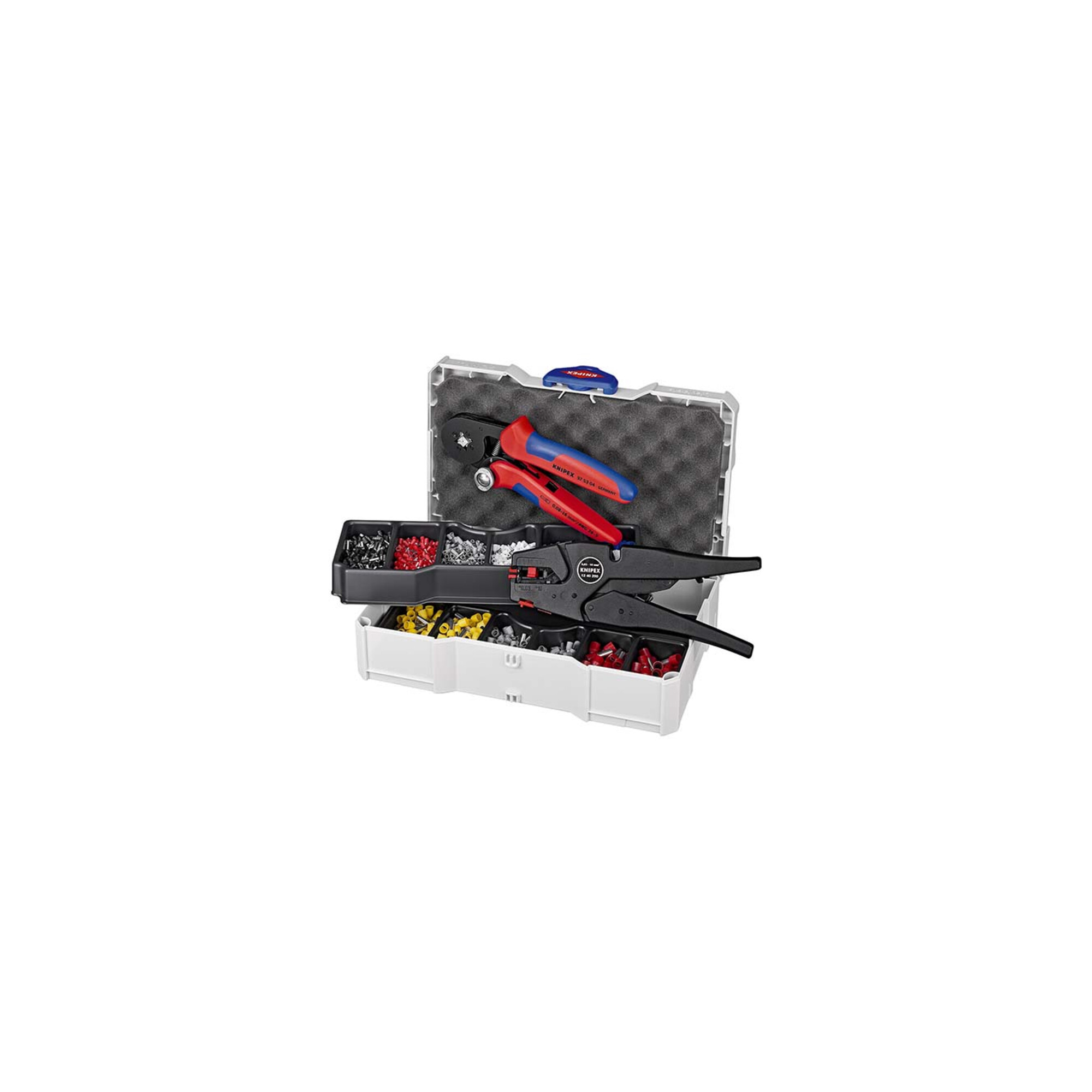 KNIPEX 97 90 10 Crimp-Sortiment für Aderendhülsen 1 x 12 40 200, 1 x 97 53 04, 8 x Aderendhülsen-Sets 265 mm