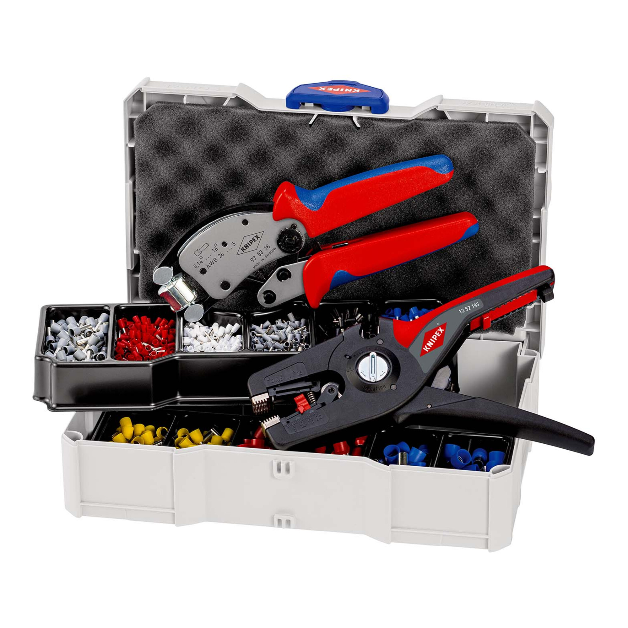 KNIPEX 97 90 14 Crimp-Sortiment für Aderendhülsen 1 x 97 53 18, 1 x 12 52 195, 9 x Aderendhülsen Sets 265 mm