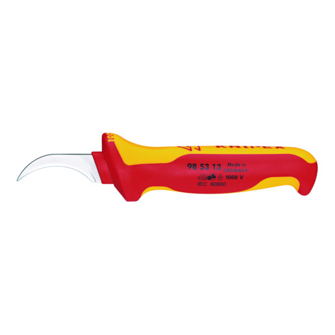 KNIPEX Coltello spelafili VDE con cappuccio, impugnatura multicomponente e isolamento protettivo 1000V