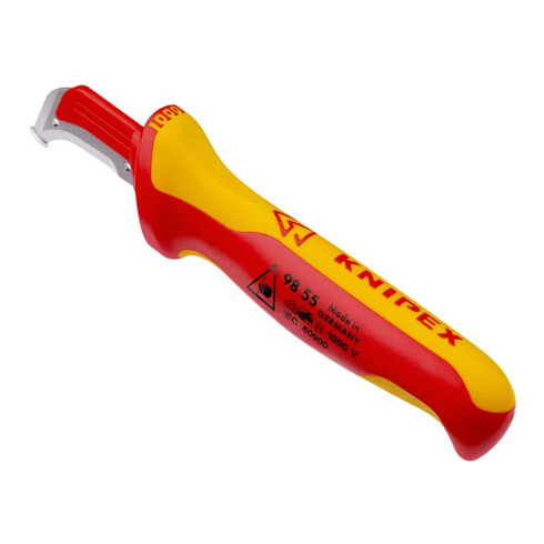 KNIPEX 98 55 Abmantelungsmesser mit Gleitschuh isoliert mit Mehrkomponenten-Hüllen, VDE-geprüft 180 mm