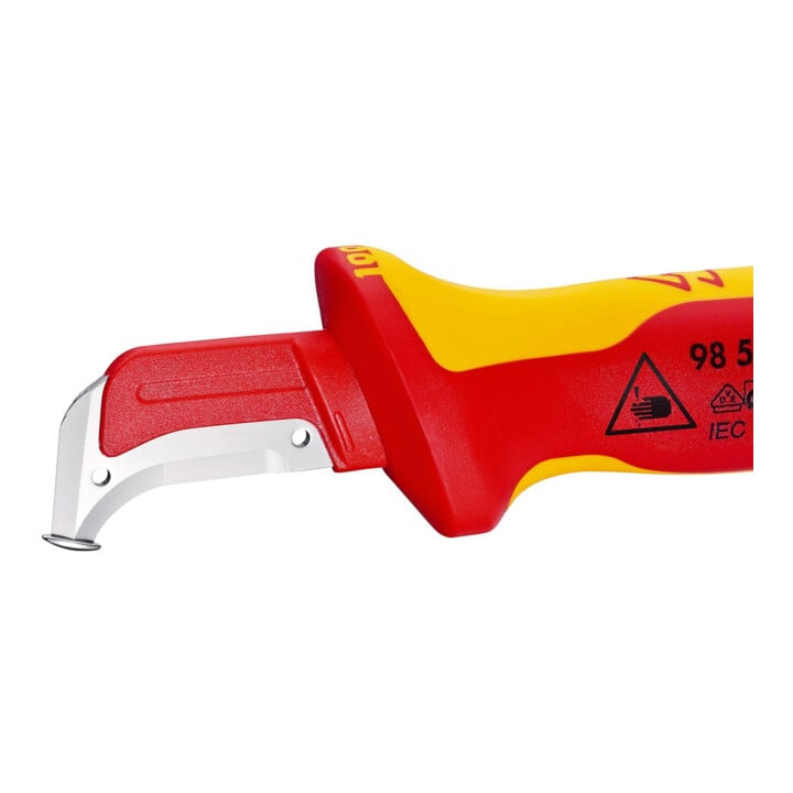 KNIPEX 98 55 Abmantelungsmesser mit Gleitschuh isoliert mit Mehrkomponenten-Hüllen, VDE-geprüft 180 mm