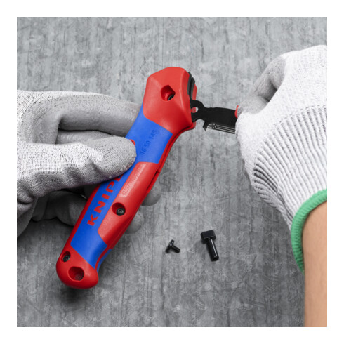 KNIPEX 16 50 145 SB Abmantelungsmesser mit Gleitschuh und Ratschenfunktion mit Mehrkomponenten-Hüllen 146 mm