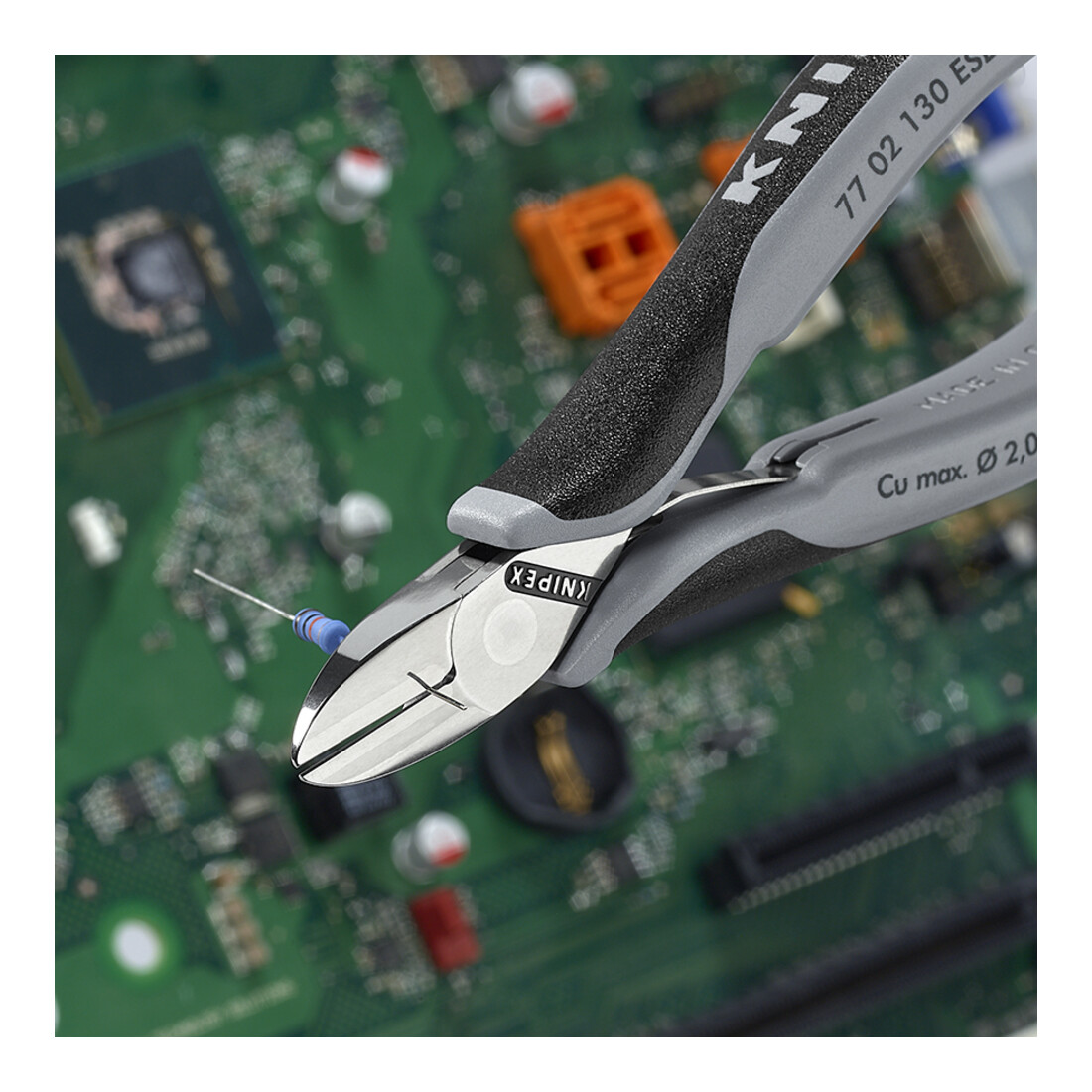 KNIPEX Coupe-câbles électronique ESD 77 02 130 ESD, 130 mm, poignées multi-composants, articulation traversante