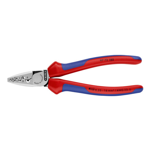 Knipex Crimpzange poliert mit Mehrkomponenten-Hüllen 180mm für Aderendhülsen 0,25 - 16mm²