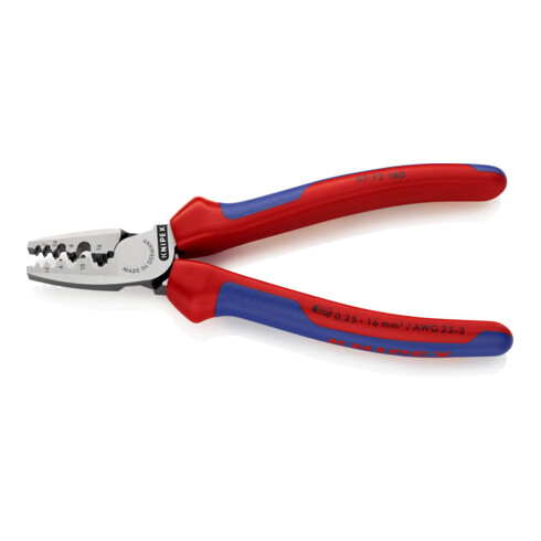 Knipex Crimpzange poliert mit Mehrkomponenten-Hüllen 180mm für Aderendhülsen 0,25 - 16mm²