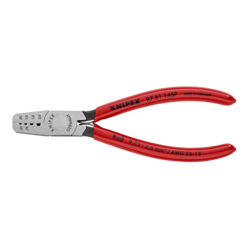 Knipex Crimpzange poliert mit Öffnungsfeder und Kunststoff überzogen 145mm für Aderendhülsen 0,25 - 2,5mm²