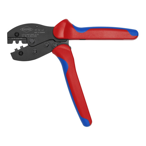 KNIPEX 97 52 42 SB PreciForce® Crimpzange für MC4®-/MC4® EVO 2-Steckverbinder mit rutschhemmenden Kunststoff-Hüllen brüniert 220 mm