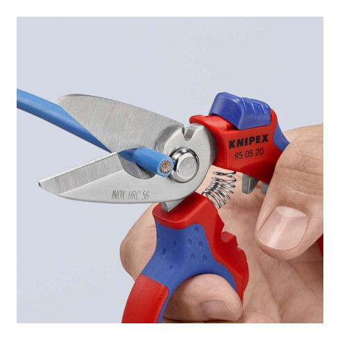 KNIPEX 95 05 20 SB Gewinkelte Elektrikerschere mit Mehrkomponenten-Hüllen, glasfaserverstärkt spiegelpoliert 180 mm