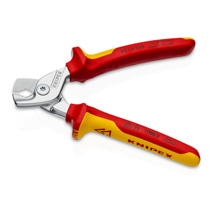 KNIPEX Kabelschaar klein met 2K-handgrepen VDE-geïsoleerd, volle lengte: 160 mm
