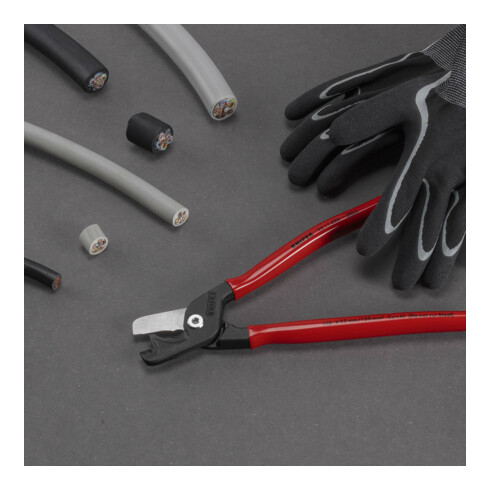 KNIPEX 95 11 225 StepCut® XL Kabelschere mit Stufenschnitt mit Kunststoff überzogen brüniert 225 mm