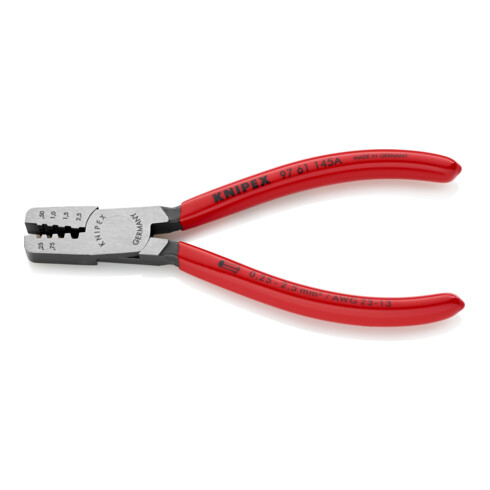 KNIPEX krimptang gepolijst met kunststof coating 145mm voor adereindhulzen 0,25 - 2,5mm²