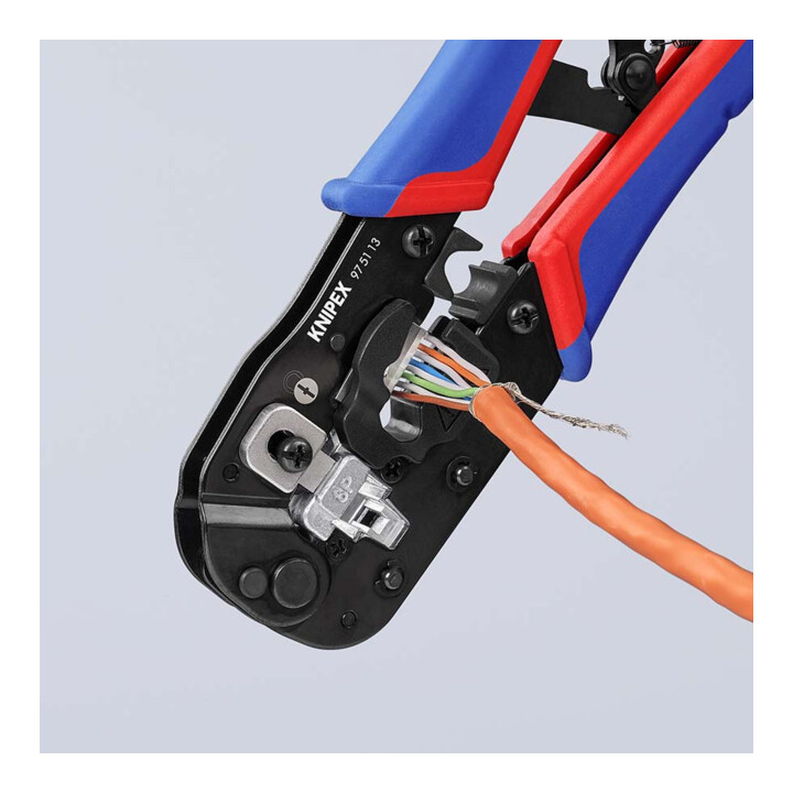 KNIPEX Krimptang voor RJ45 Westernstekkers met meercomponentenhandvat, bruin 190 mm 97 51 13 SB