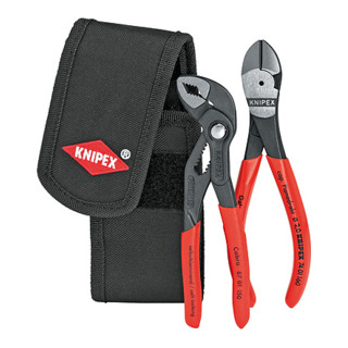 Knipex Mini-Zangenset in Werkzeuggürteltasche 74 01 160 Kraft-Seitenschneider / 87 01 150 Knipex Cobra Hightech-Wasserpumpenzange