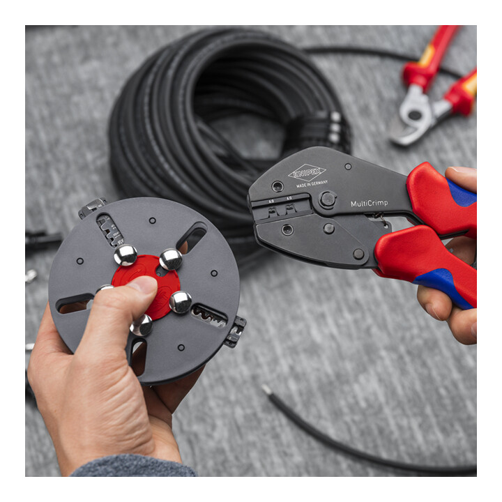 KNIPEX MultiCrimp® krimptang met verwisselbaar magazijn, meercomponentenhandvat, bruin 250 mm