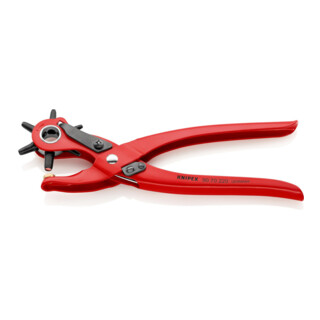 KNIPEX Pince à emporte-pièces rotative rouge, revêtement poudre, 220 mm