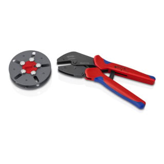 KNIPEX Pince à sertir MultiCrimp® 97 33 LE avec magasin interchangeable, vide, manches bi-composants brunies 250 mm