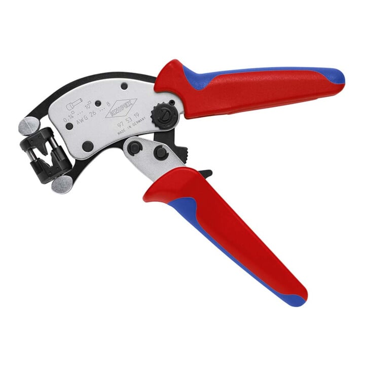 KNIPEX Pince à sertir Twistor® T auto-ajustable pour embouts de câble, tête rotative, manches bi-matière, chromée, 196 mm 97 53 19 SB