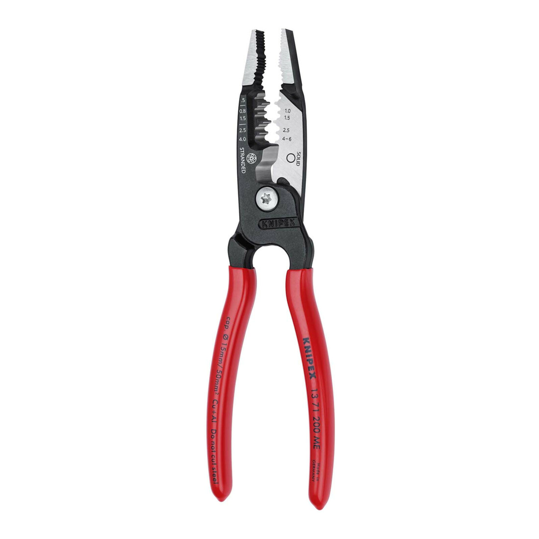 KNIPEX Pince multifonction pour électricien 13 71 200, modèle métrique, revêtement plastique noir, 200 mm