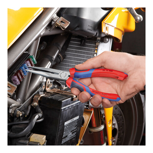 KNIPEX Pinza a becchi mezzotondi (di cicogna) con tronchese 26 12 200, bonderizzata nera 200mm