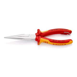 KNIPEX Pinza a becchi mezzotondi (di cicogna) con tronchese 26 16 200 T BK, con occhiello di fissaggio, cromata, VDE 200mm