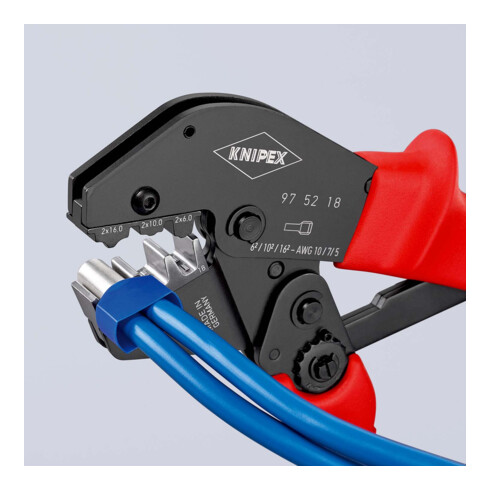 KNIPEX Pinza per capicorda per impiego a due mani, rivestita in plastica, antiscivolo e brunita 250mm