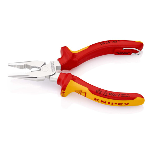 KNIPEX Pinza universale a punta 08 26 145 T con occhiello di fissaggio, cromata VDE 145mm