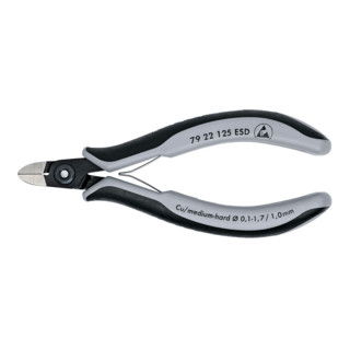 Knipex Präzisions-Elektronik-Seitenschneider brüniert mit Mehrkomponenten-Hüllen 125mm Schneidekapazität 0,1-1,7 ømm ESD