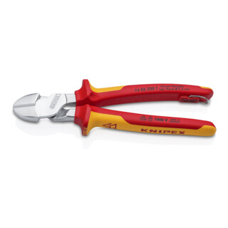 KNIPEX Tronchese laterale tipo forte 74 06 200 T con occhiello di fissaggio, cromata VDE, 200mm
