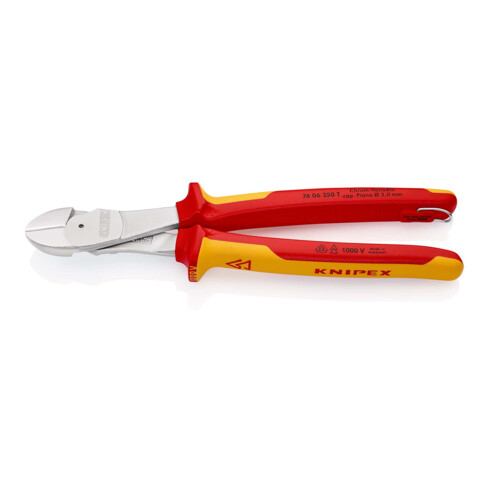 KNIPEX Tronchese laterale tipo forte 74 06 250 T BK con occhiello di fissaggio, cromata VDE, 250mm