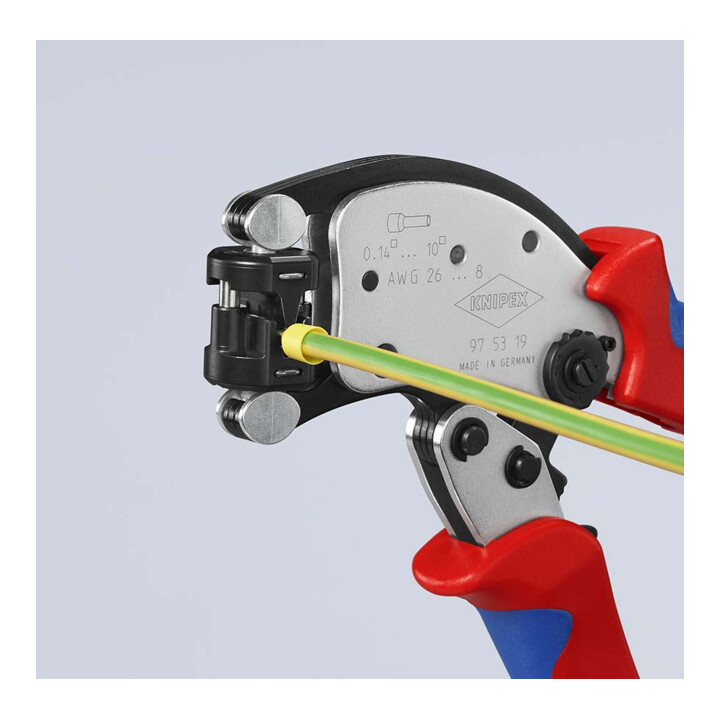 KNIPEX Twistor® T Zelfinstellende Krimptang voor adereindhulzen, draaibare kop, verchroomd, 196 mm, model 97 53 19 SB
