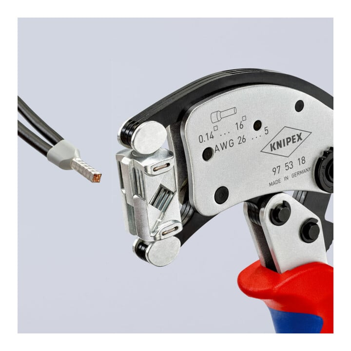 KNIPEX Twistor16®, Pince à sertir auto-ajustable pour embouts de câble, avec tête de sertissage rotative Knipex