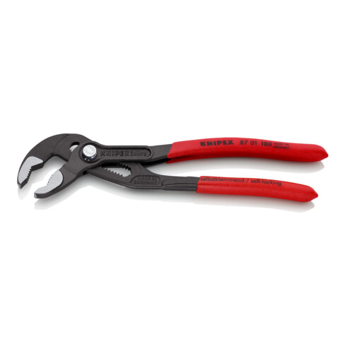 KNIPEX 87 01 180 Cobra® Hightech-Wasserpumpenzange mit rutschhemmendem Kunststoff überzogen grau atramentiert 180 mm