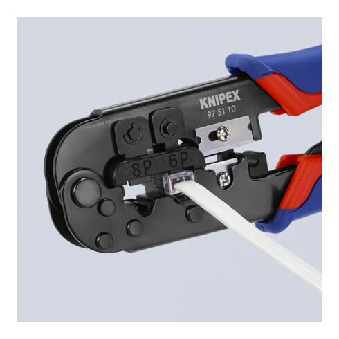 KNIPEX 97 51 10 Crimpzange für Westernstecker mit Mehrkomponenten-Hüllen brüniert 190 mm