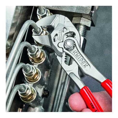 KNIPEX 86 03 125 Mini-Zangenschlüssel Zange und Schraubenschlüssel in einem Werkzeug mit Kunststoff überzogen verchromt 125 mm