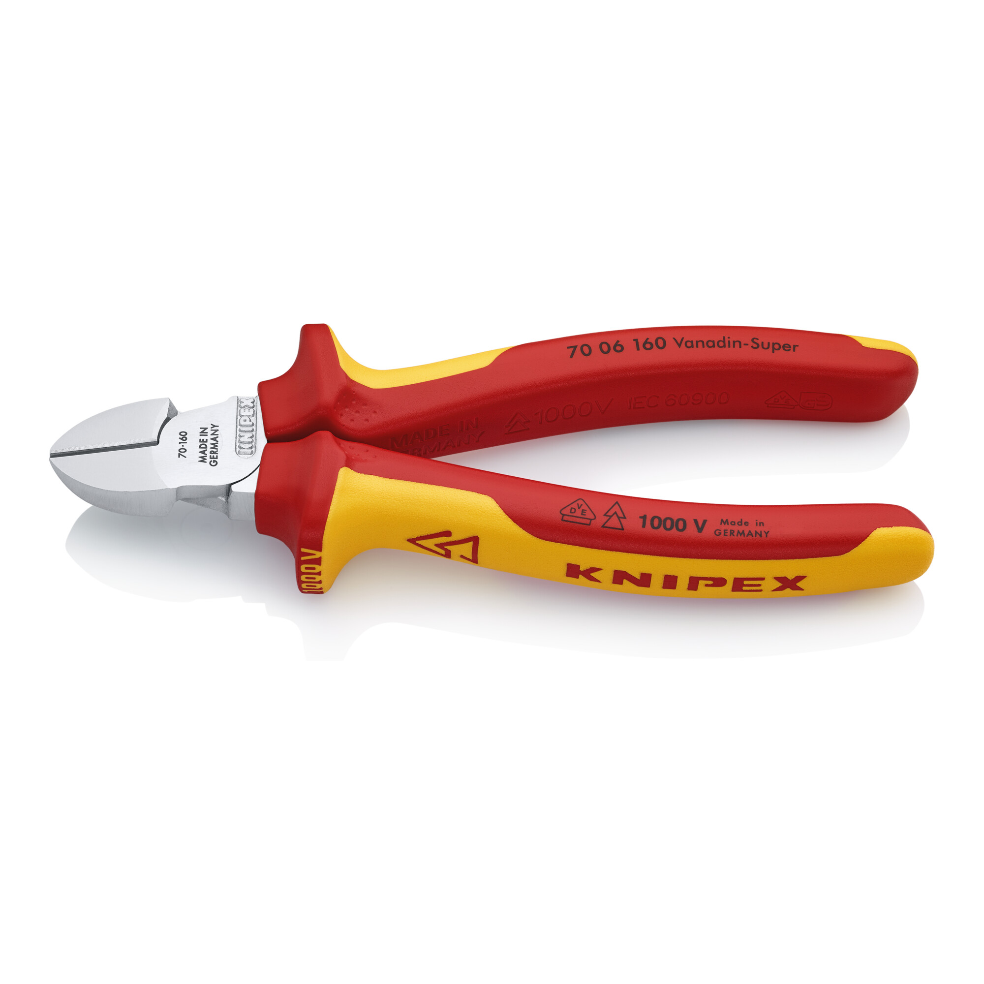 KNIPEX 70 06 160 Seitenschneider isoliert mit Mehrkomponenten-Hüllen, VDE-geprüft verchromt 160 mm