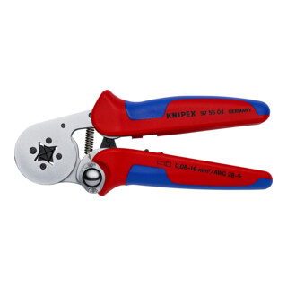 KNIPEX Zelfinstellende krimptang voor adereindhulzen, zijdelingse invoer, 180 mm, verchroomd, met meercomponentenhandvat